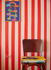 Papel de Parede Infantil - Listrado Largo Irregular Vermelho